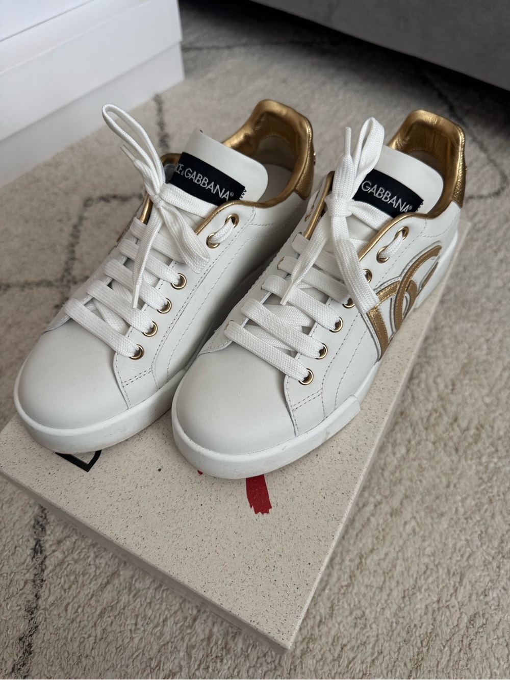 Dolce & Gabbana White Sneakers with Gold Accents